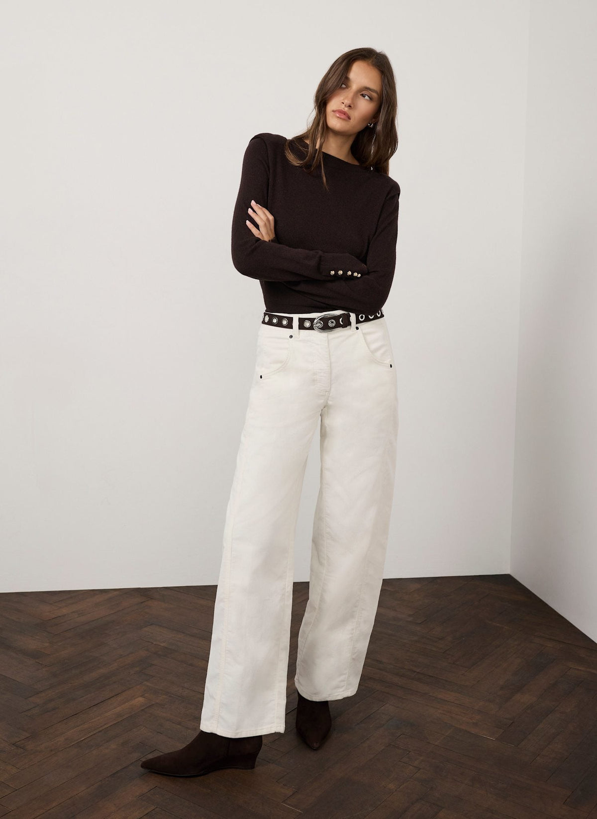 Brown Knit Jumper with Shoulder Pads