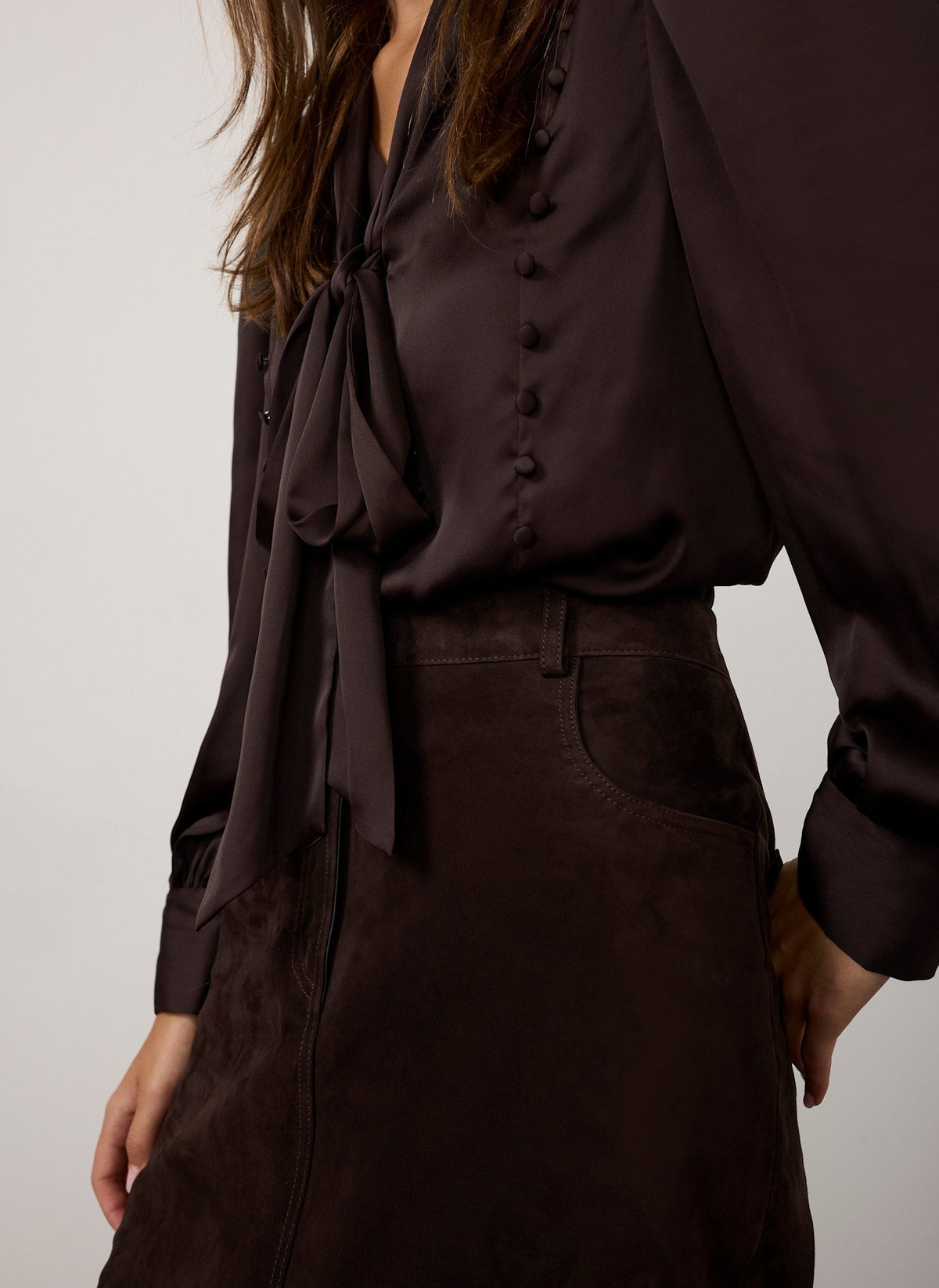 Brown Suede Midi Pencil Skirt