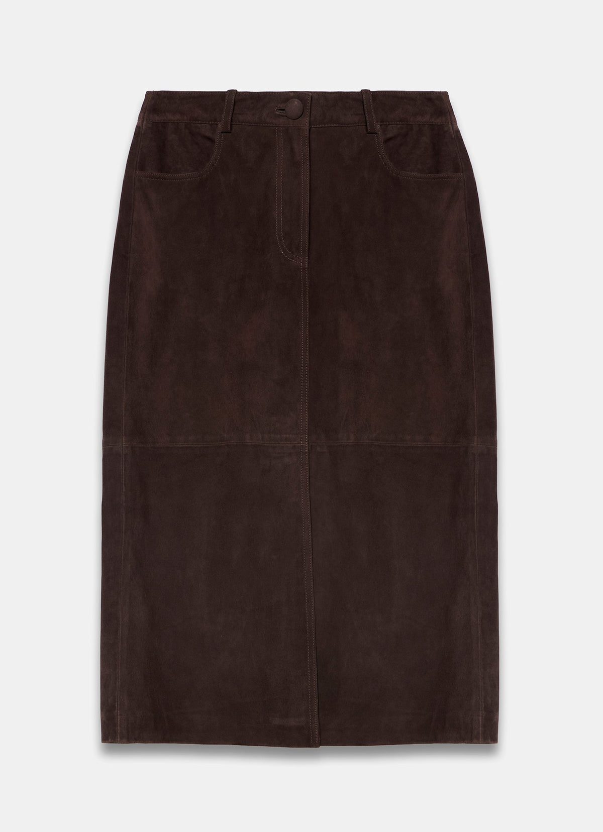 Brown Suede Midi Pencil Skirt