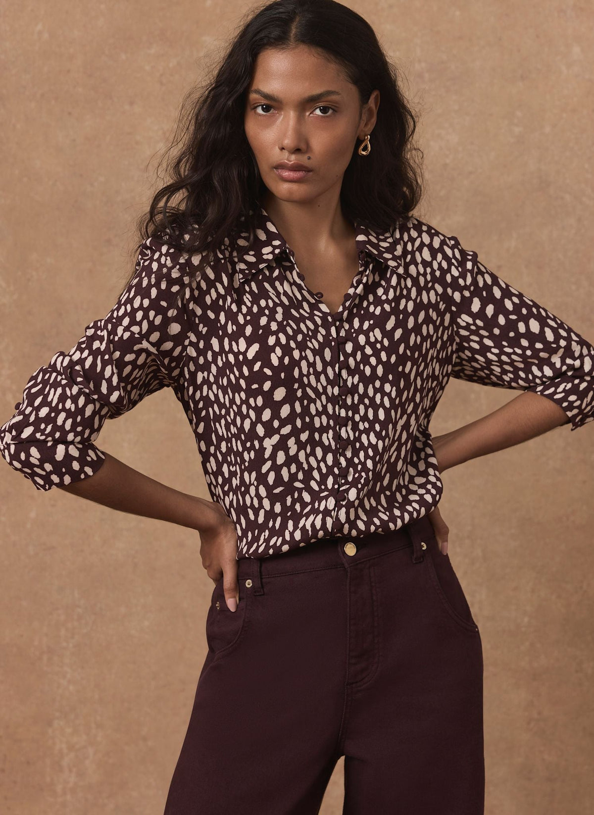 Burgundy Shirt in Animal Print