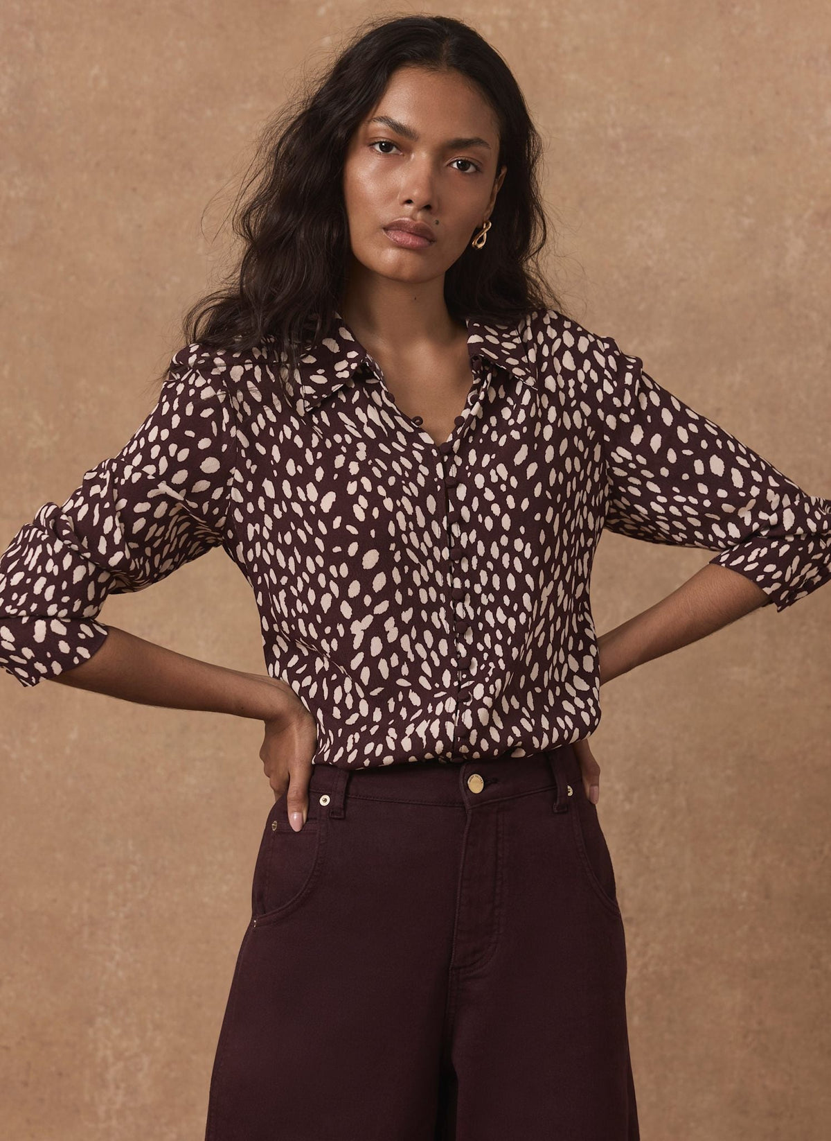 Burgundy Shirt in Animal Print