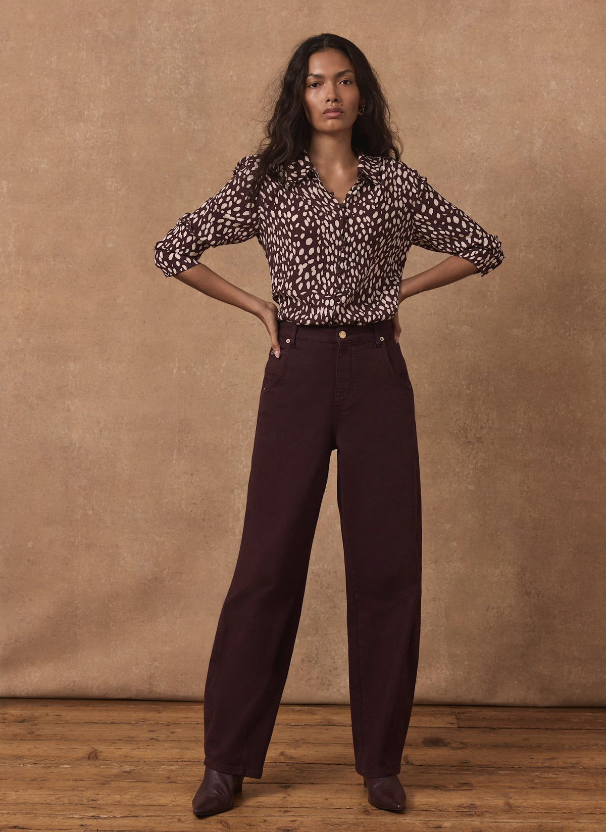 Burgundy Shirt in Animal Print