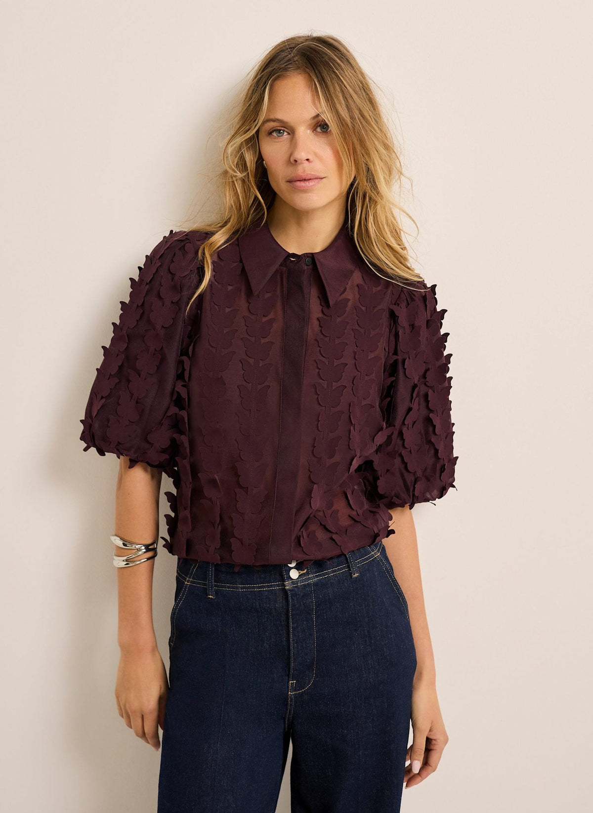 Burgundy Shirt with Butterfly Applique