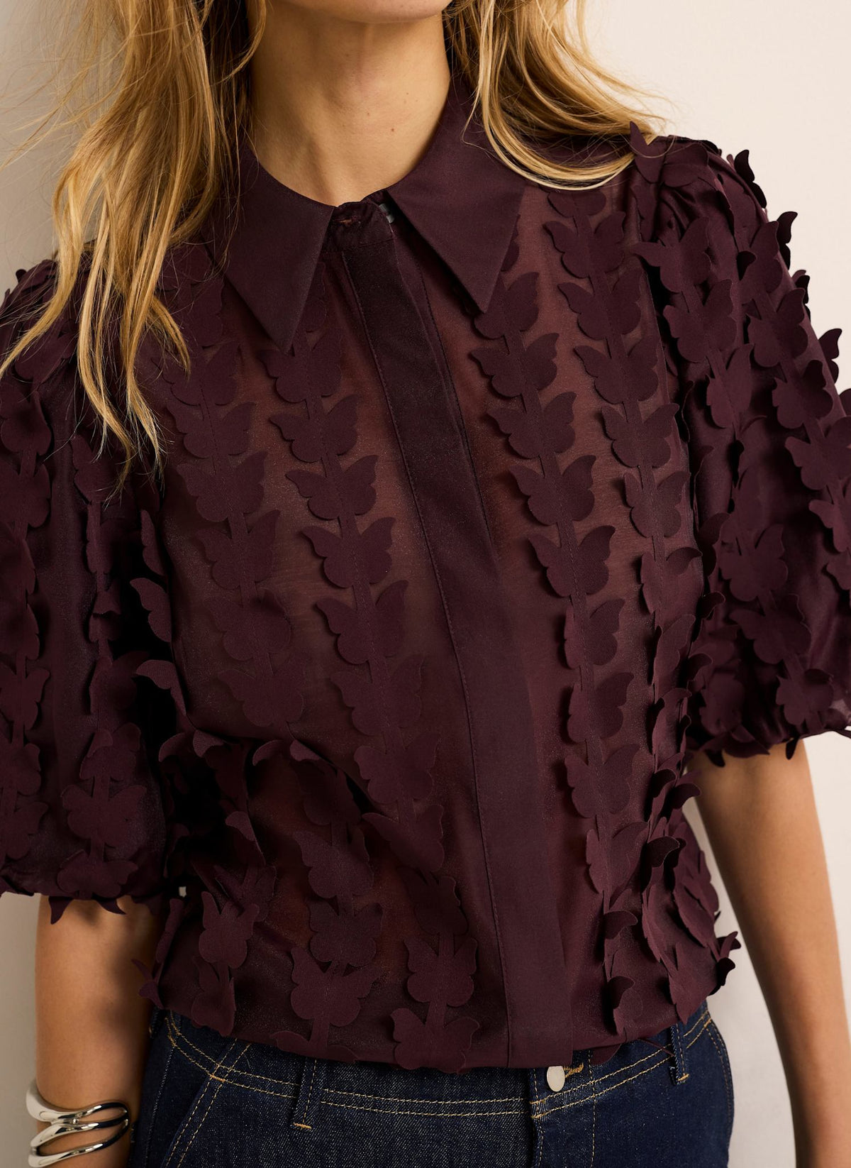 Burgundy Shirt with Butterfly Applique
