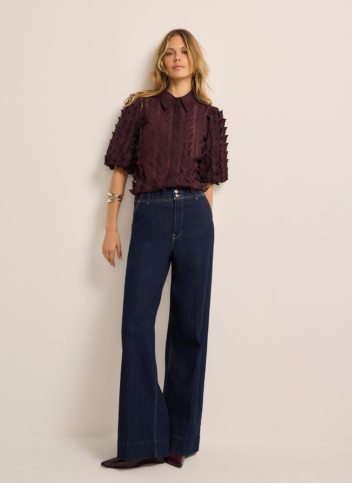 Burgundy Shirt with Butterfly Applique