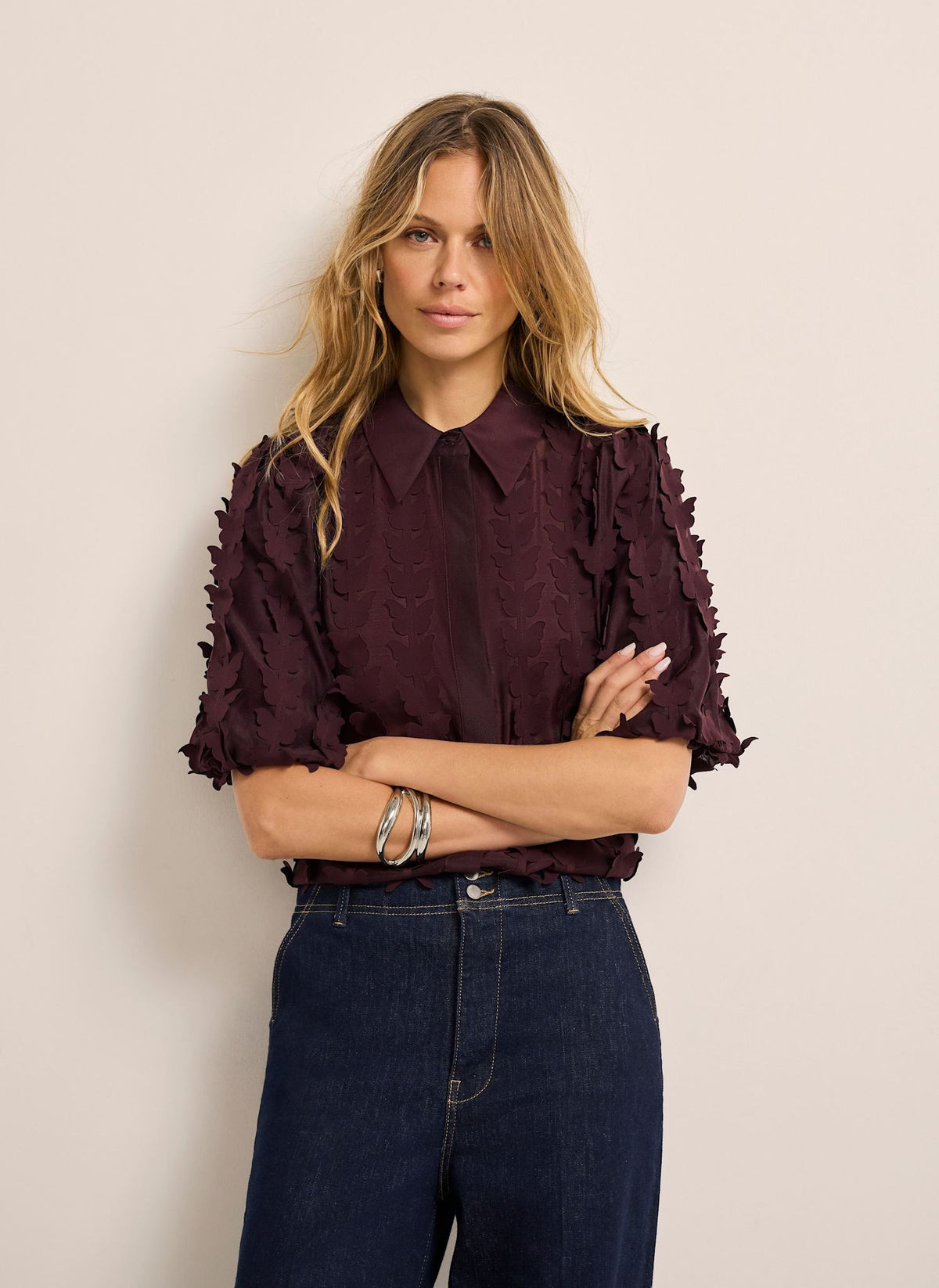 Burgundy Shirt with Butterfly Applique