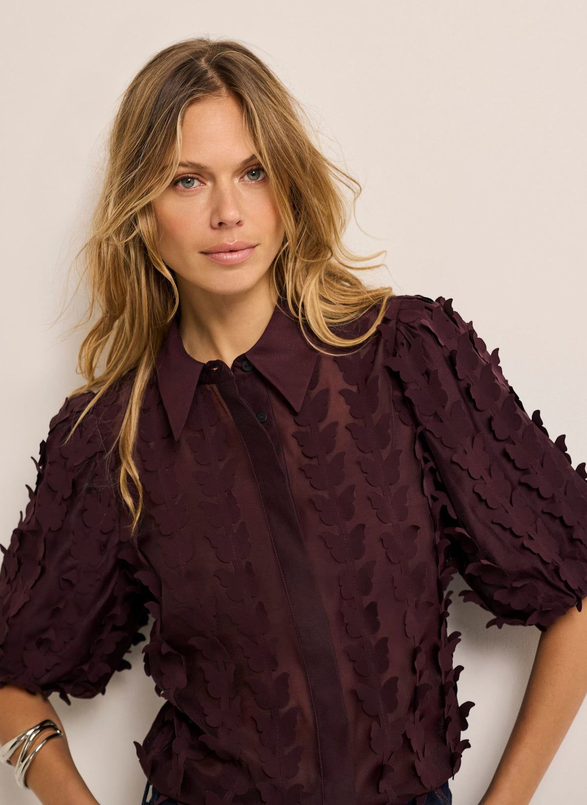 Burgundy Shirt with Butterfly Applique