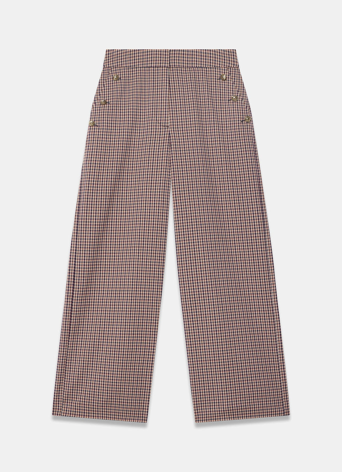 Burgundy Checked Wide Leg Cropped Trousers