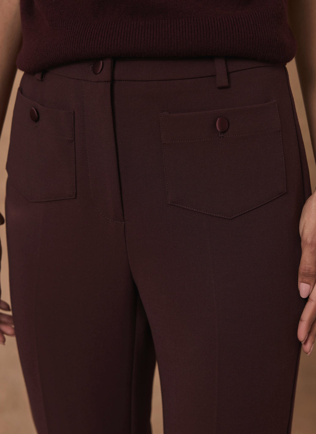 Burgundy Flared Trousers with Pocket Detail
