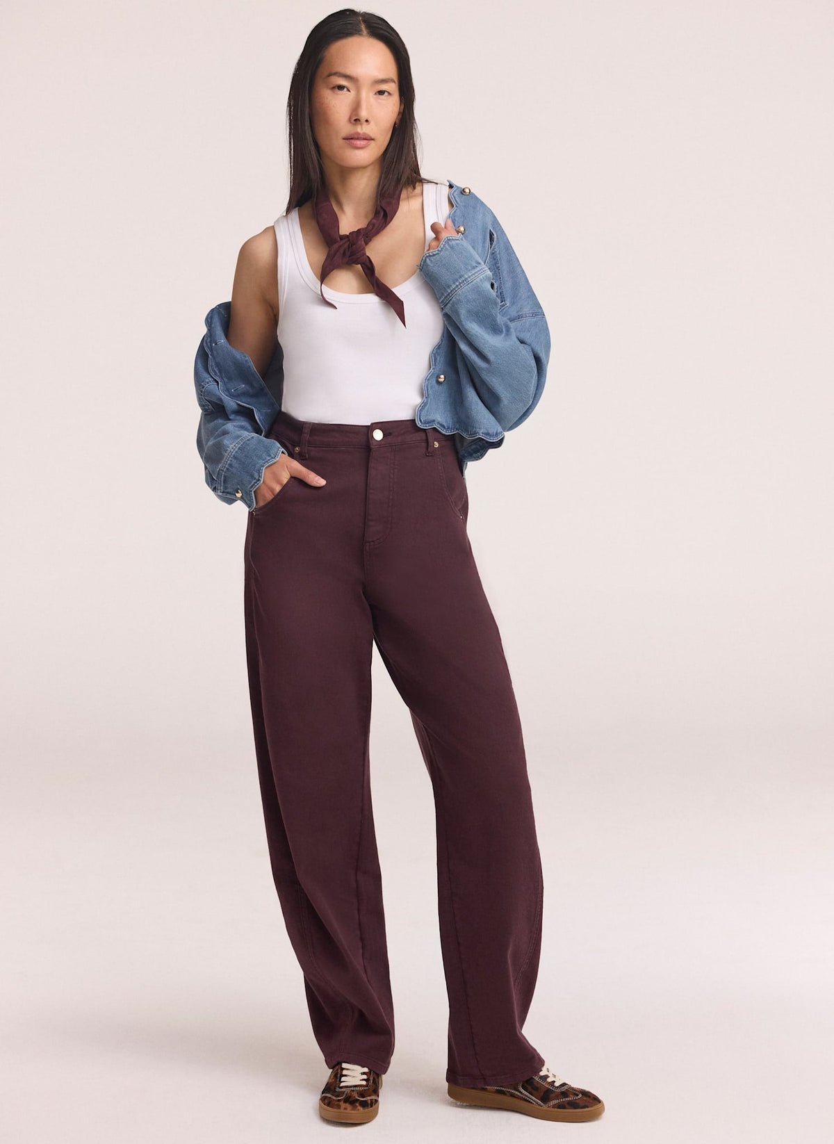 Burgundy Ultimate Barrel Leg Jeans with Relaxed Fit