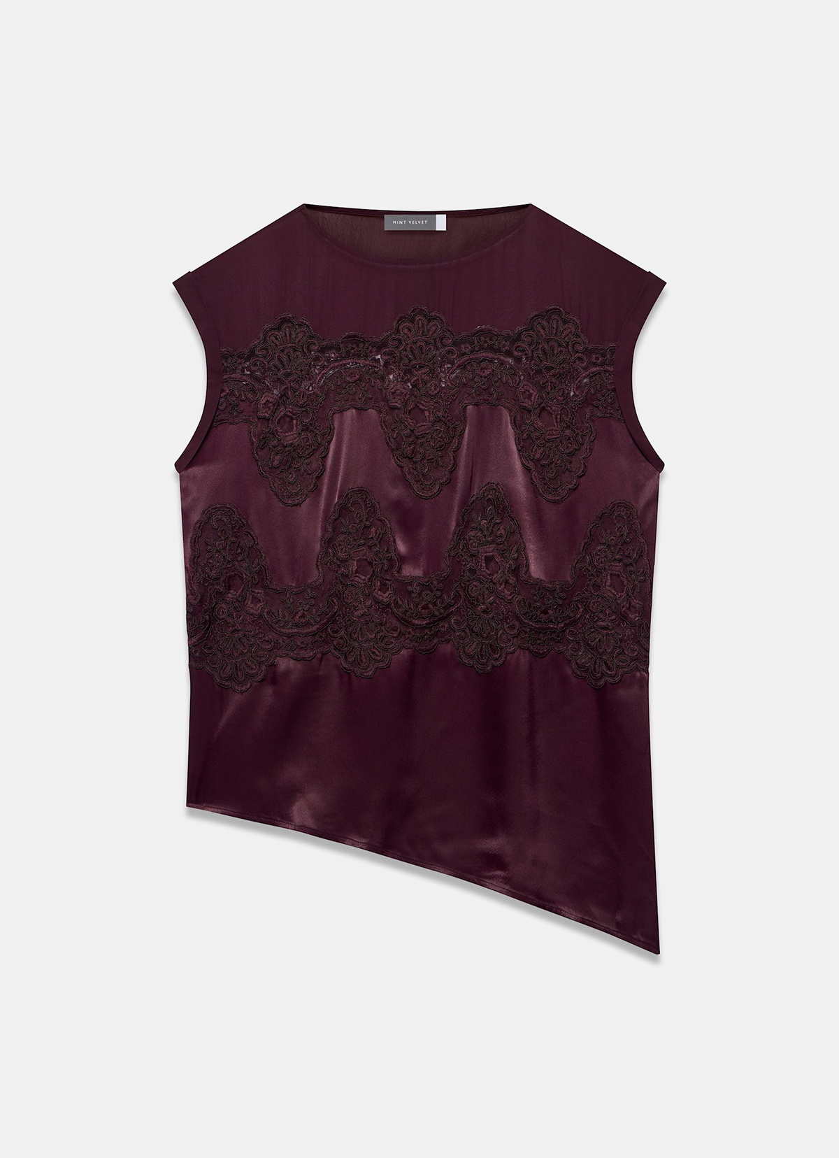 Burgundy Satin Top with Lace Detail