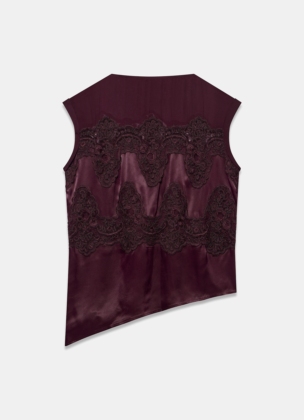 Burgundy Satin Top with Lace Detail