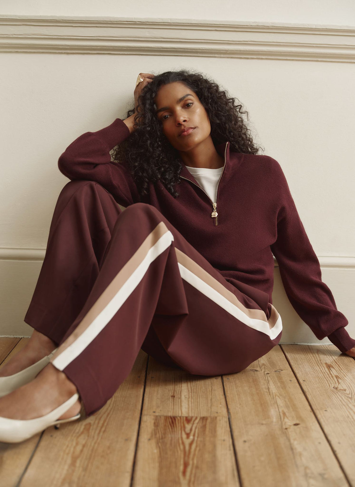 Burgundy Zip Through Jumper with Funnel Neck
