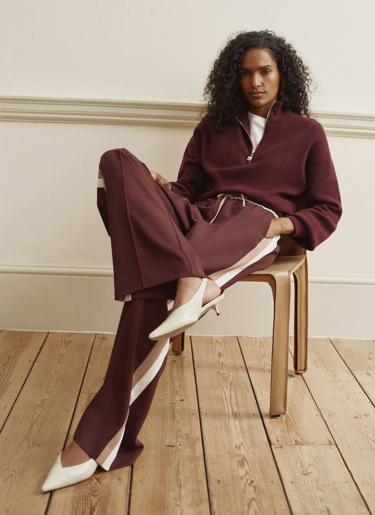 Burgundy Zip Through Jumper with Funnel Neck