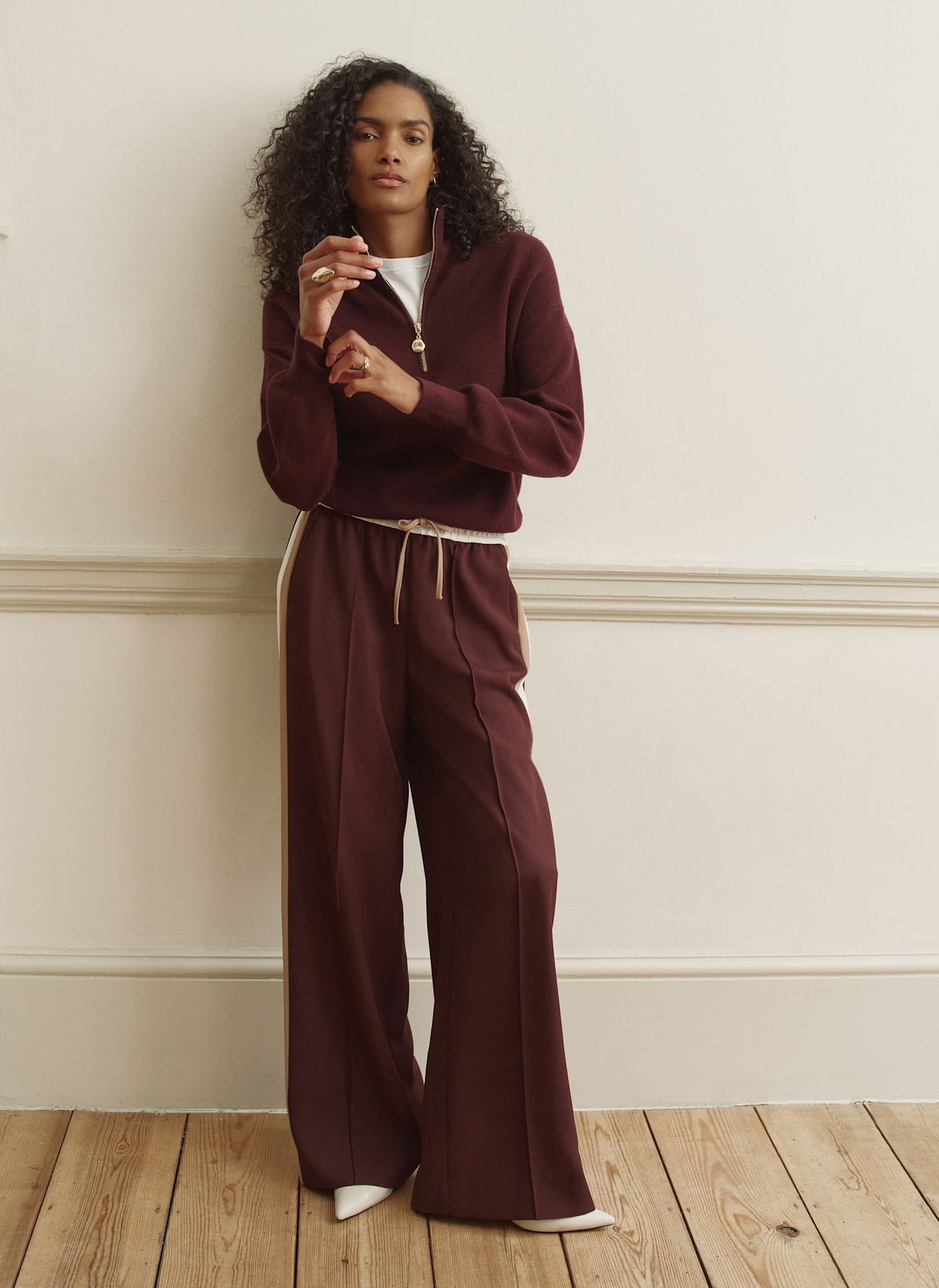 Burgundy Zip Through Jumper with Funnel Neck