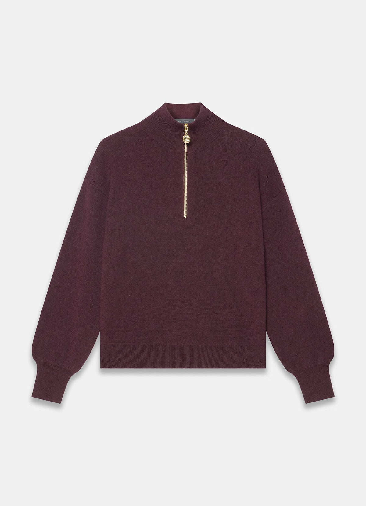 Burgundy Zip Through Jumper with Funnel Neck