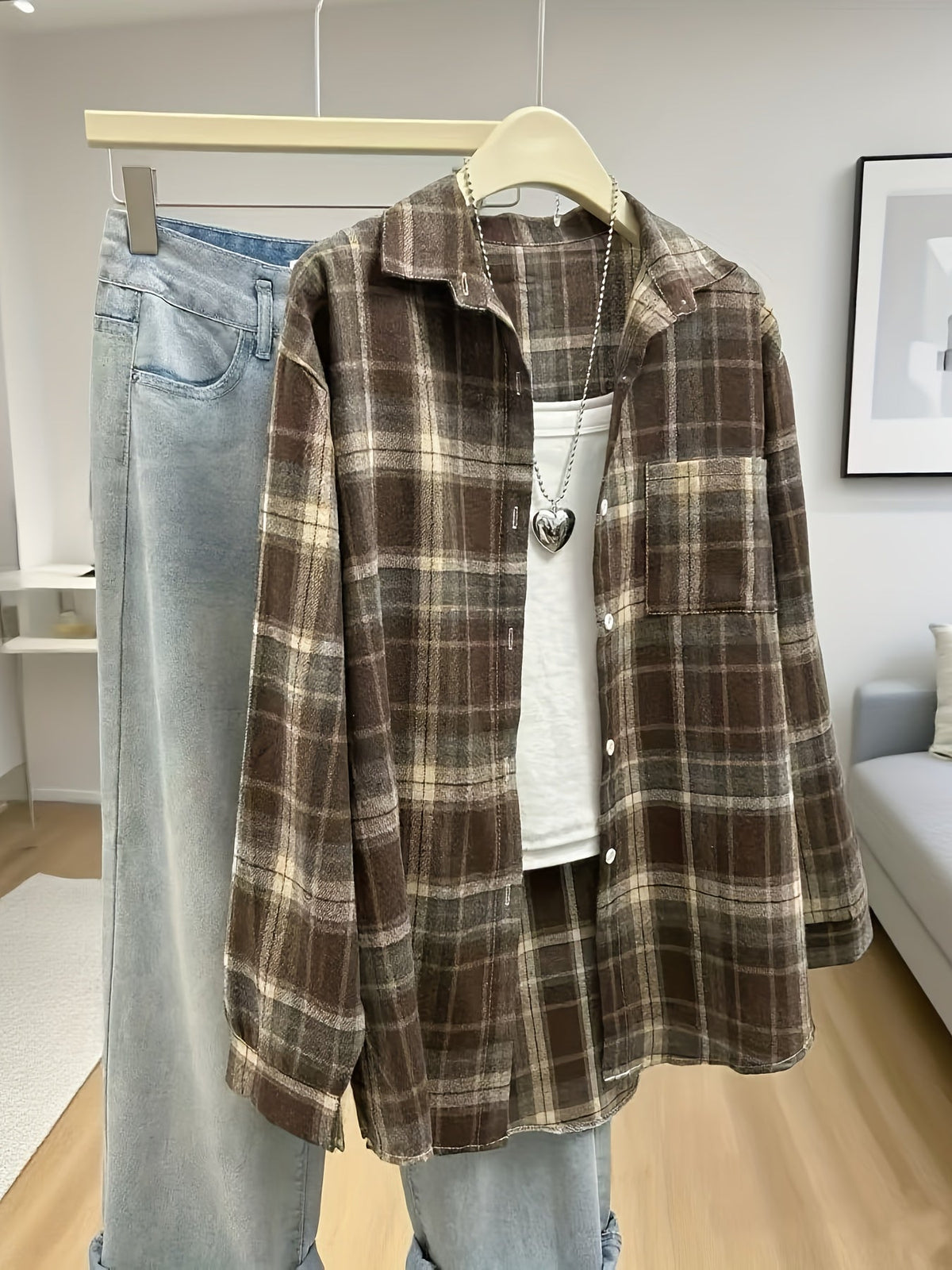Optew Women's Overshirt – Check Notched Collar