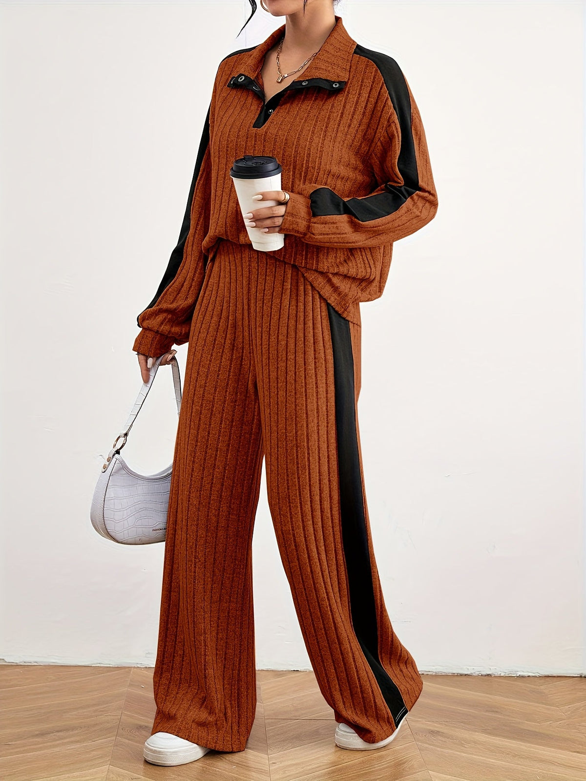 Optew Women's Lounge Set – Striped Knit Contrast-Trim Two Piece
