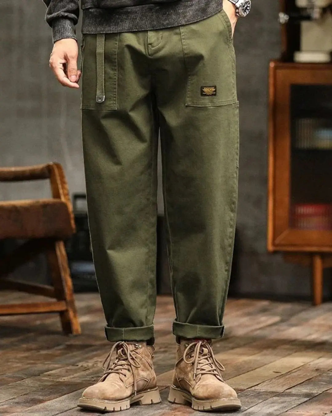 Optew Men's Rugged Cargo Trousers with Pocket Panels