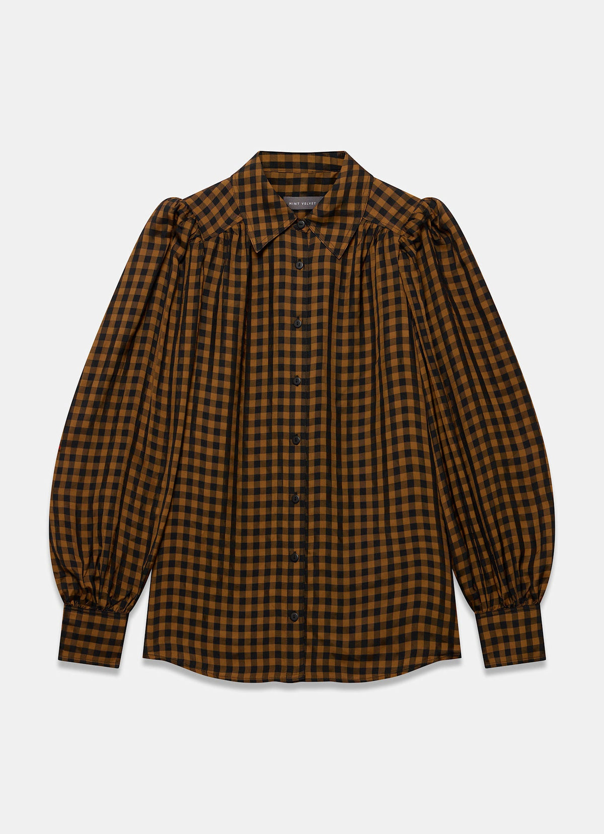 Black Checked Shirt with Puff Sleeves