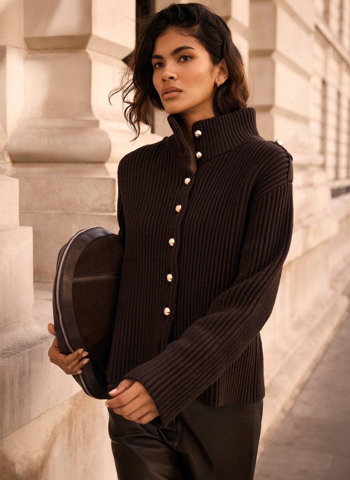 Brown Jacket in Ribbed Knit