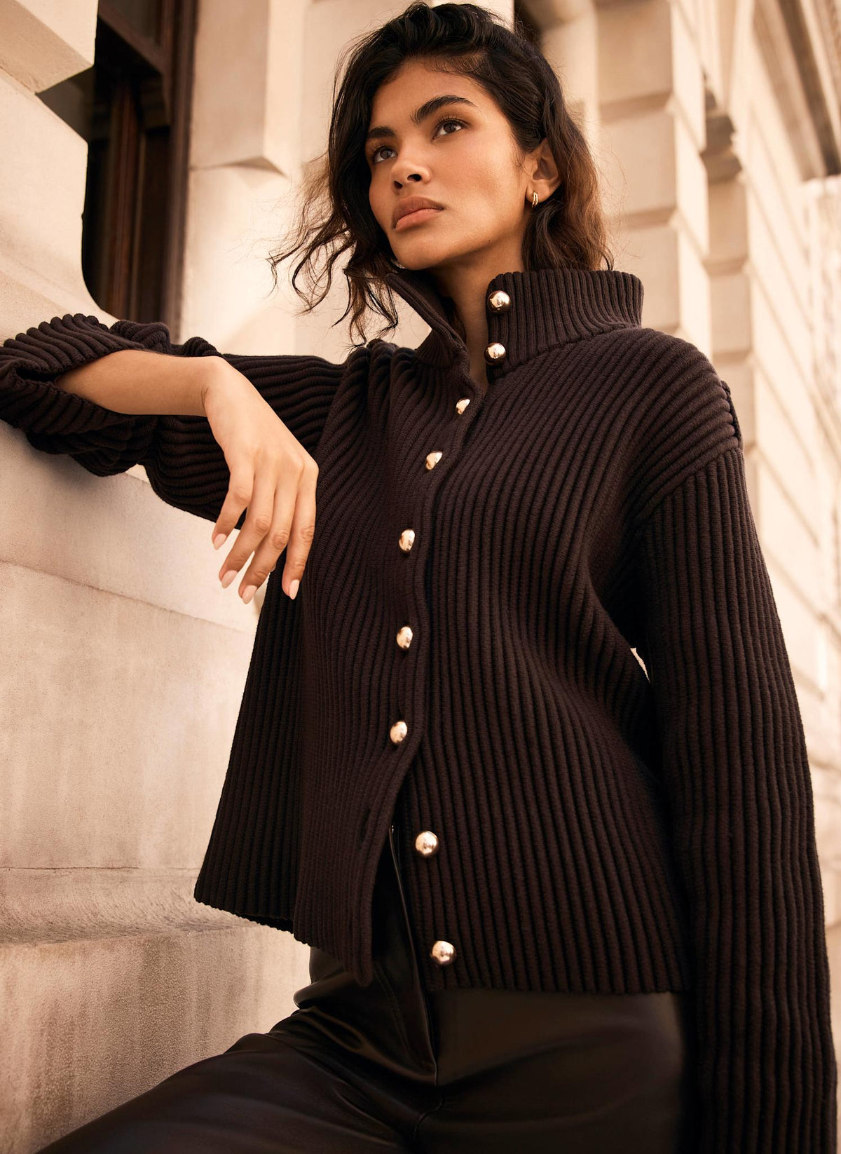 Brown Jacket in Ribbed Knit