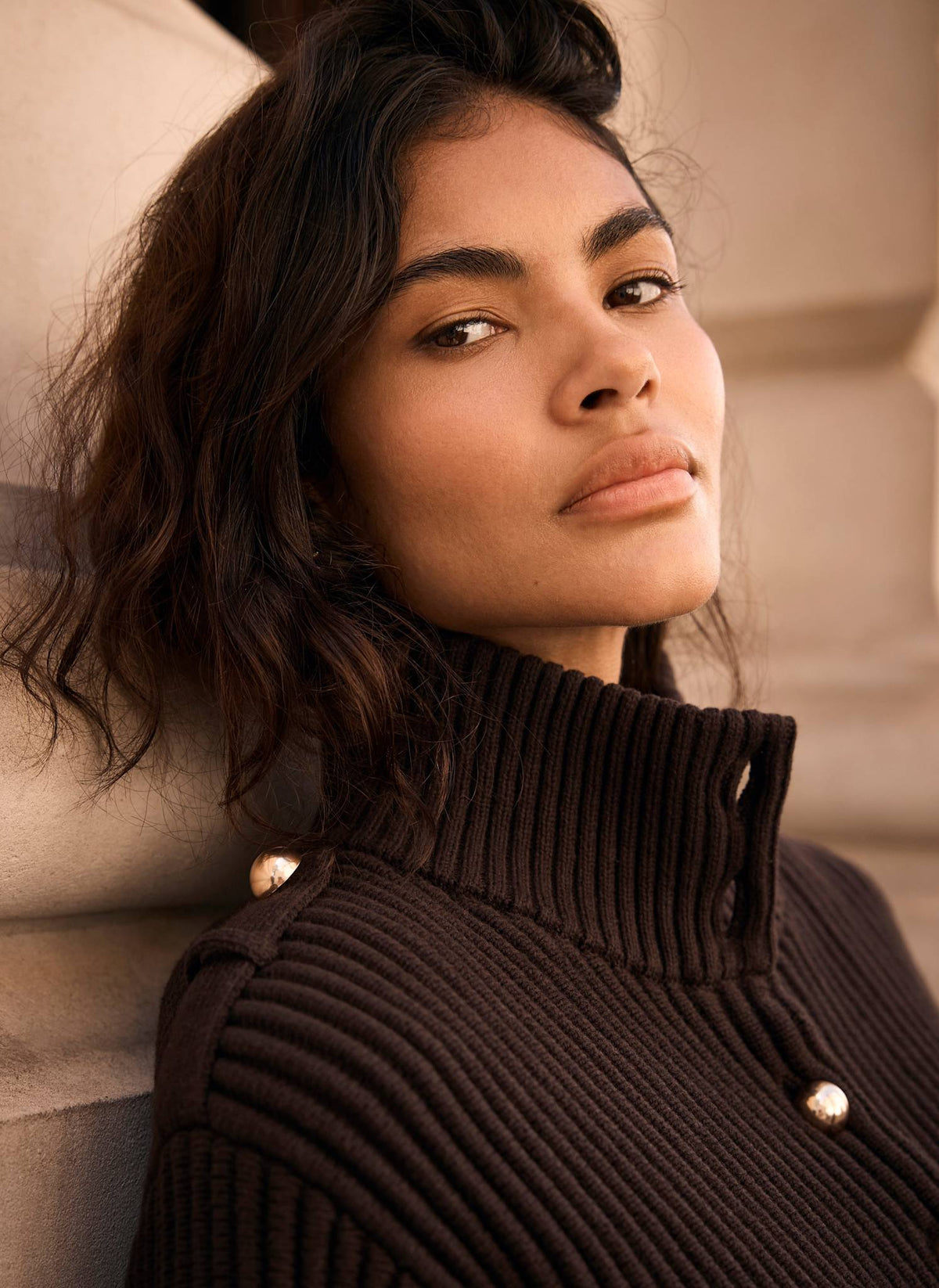 Brown Jacket in Ribbed Knit