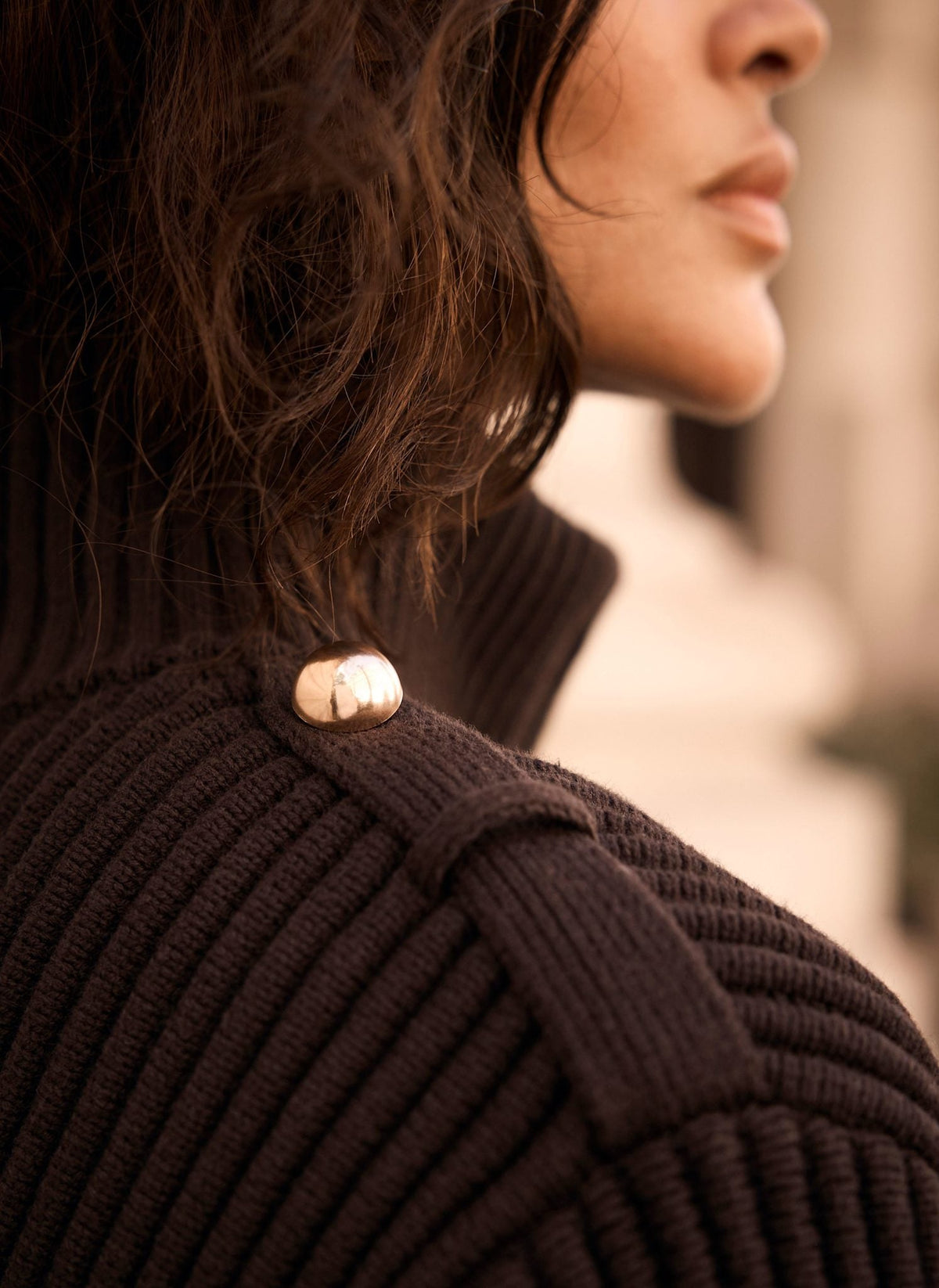 Brown Jacket in Ribbed Knit