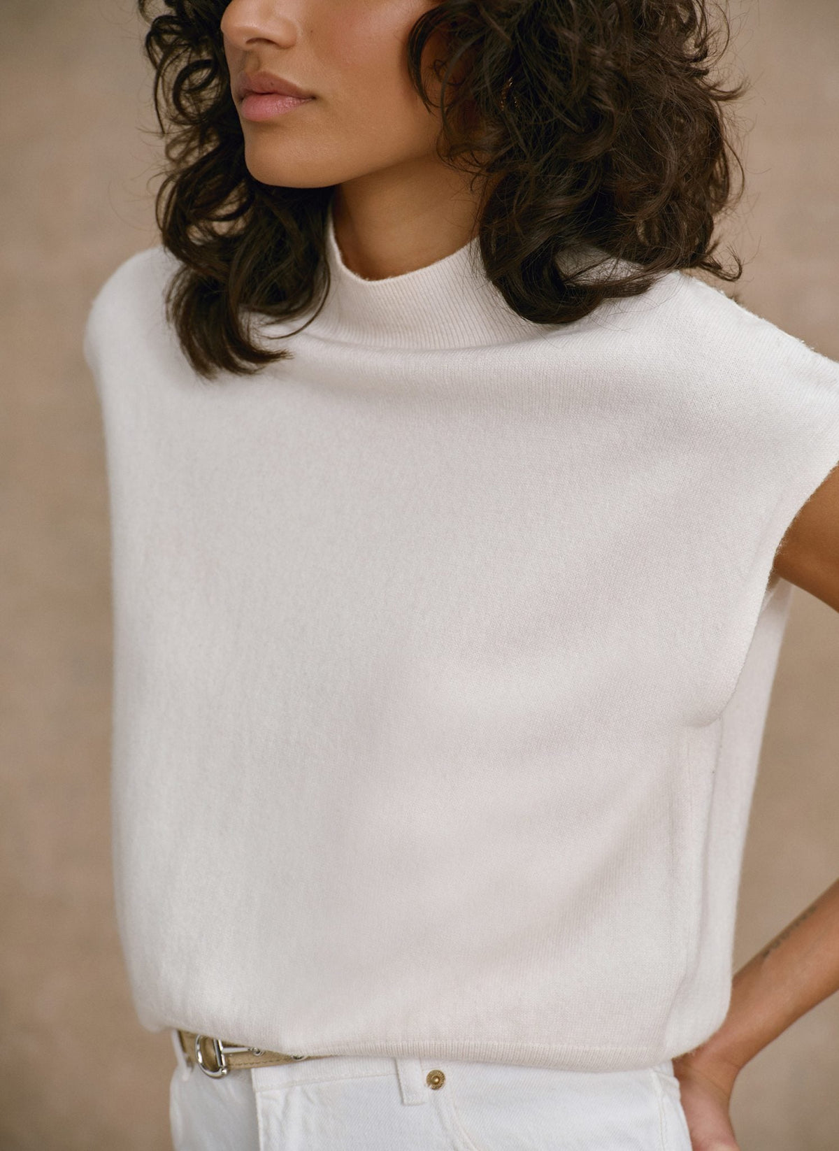 Cream Wool Blend Knitted Top