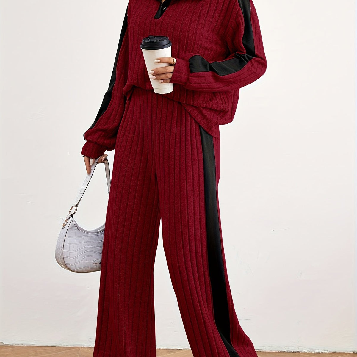 Optew Women's Lounge Set – Striped Knit Contrast-Trim Two Piece