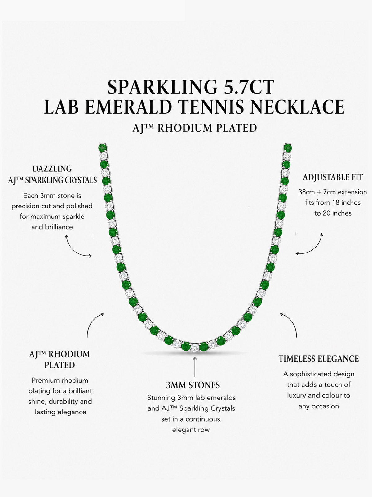 5.7ct Sparkling Lab Emerald Tennis Necklace