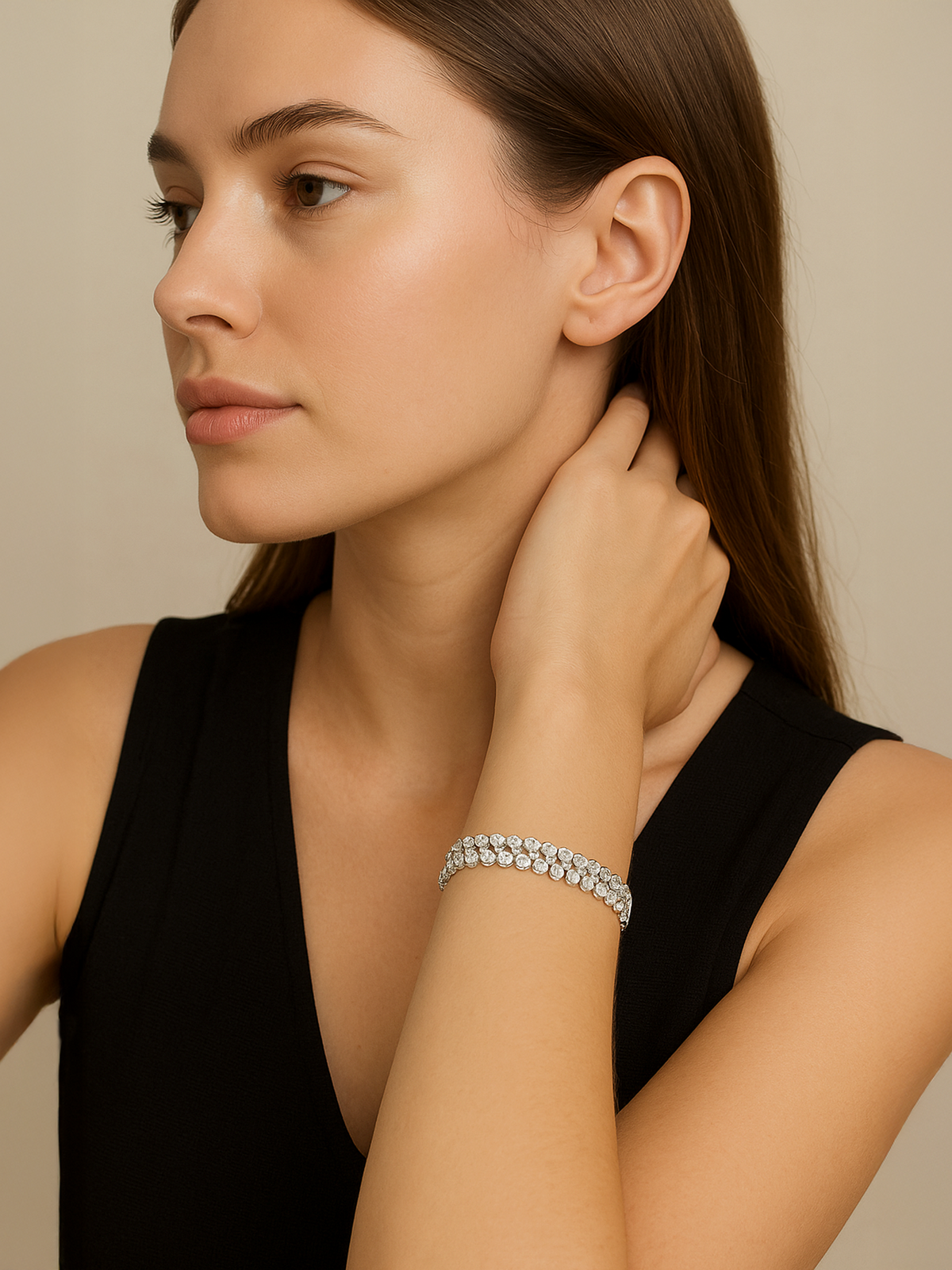 18K White Gold Plated Double Tennis Bracelet
