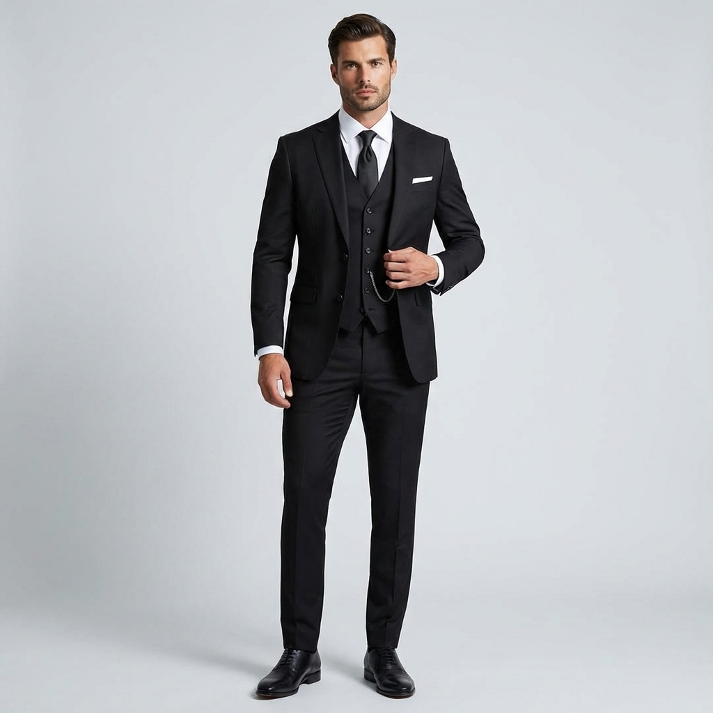 Optew Three-Piece Black Suit for Men for Weddings and Groomsmen