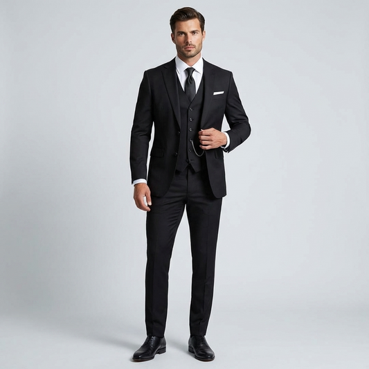 Optew Three-Piece Black Suit for Men for Weddings and Groomsmen