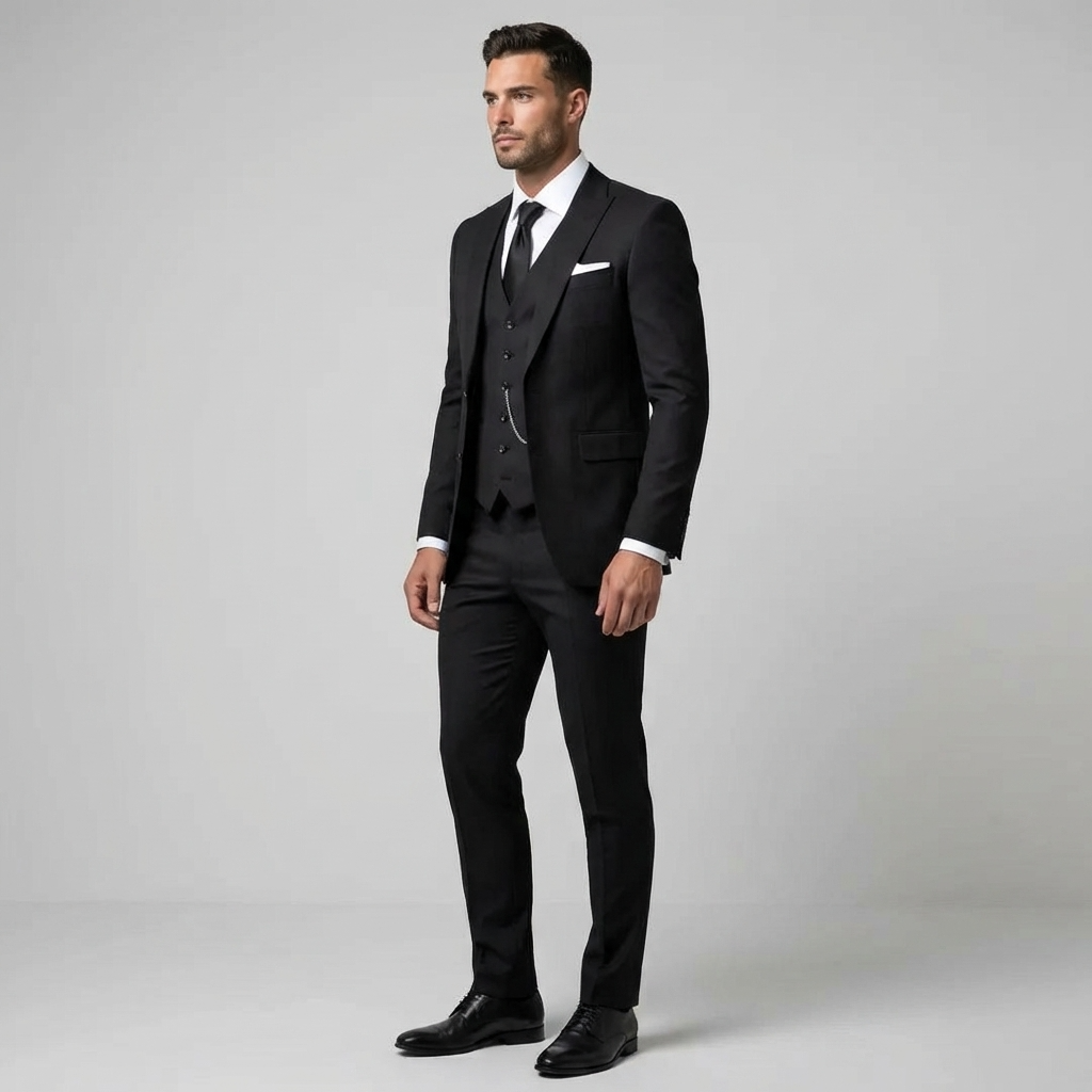Optew Three-Piece Black Suit for Men for Weddings and Groomsmen