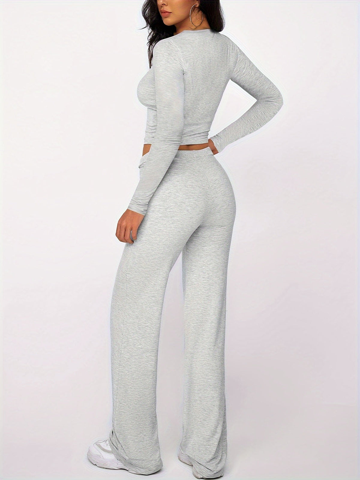 Optew Women's Loungewear Set – Ribbed Long-Sleeve Drawstring Two Piece
