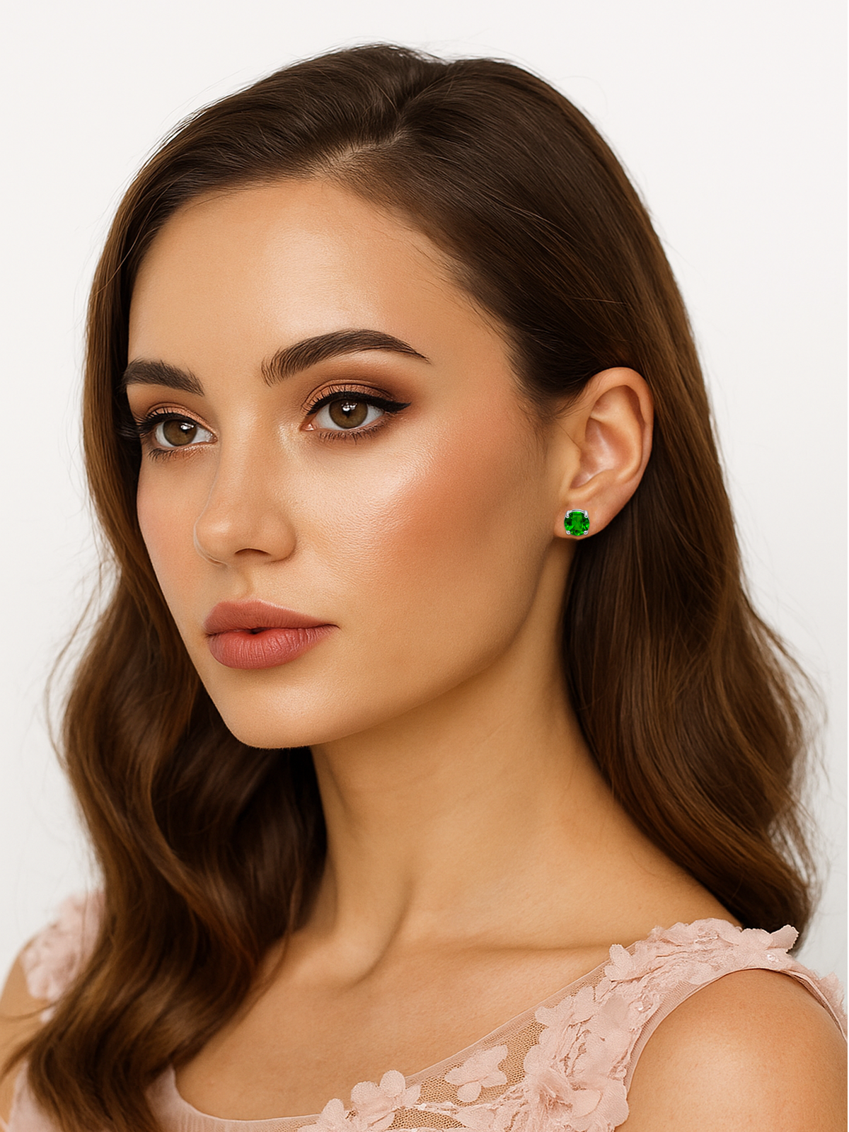 925 Sterling Silver Green Emerald Stud Earrings