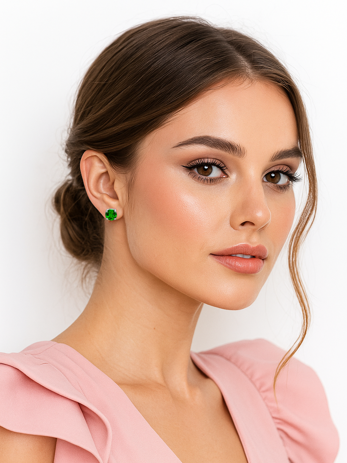 925 Sterling Silver Green Emerald Stud Earrings