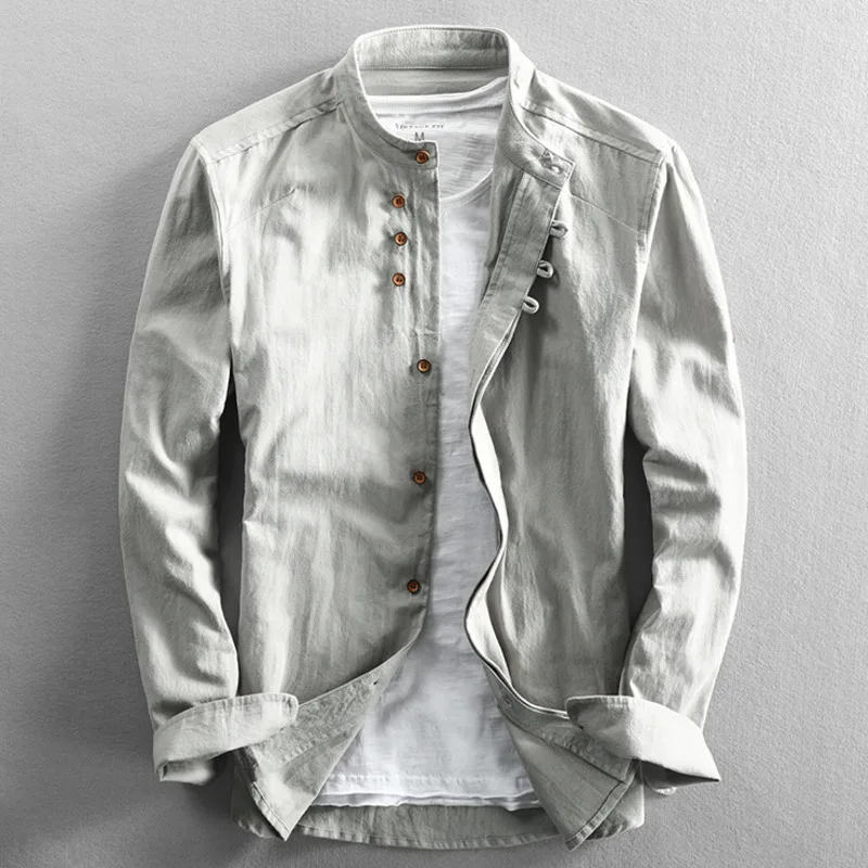 Optew Men’s Linen Button-Up Shirt