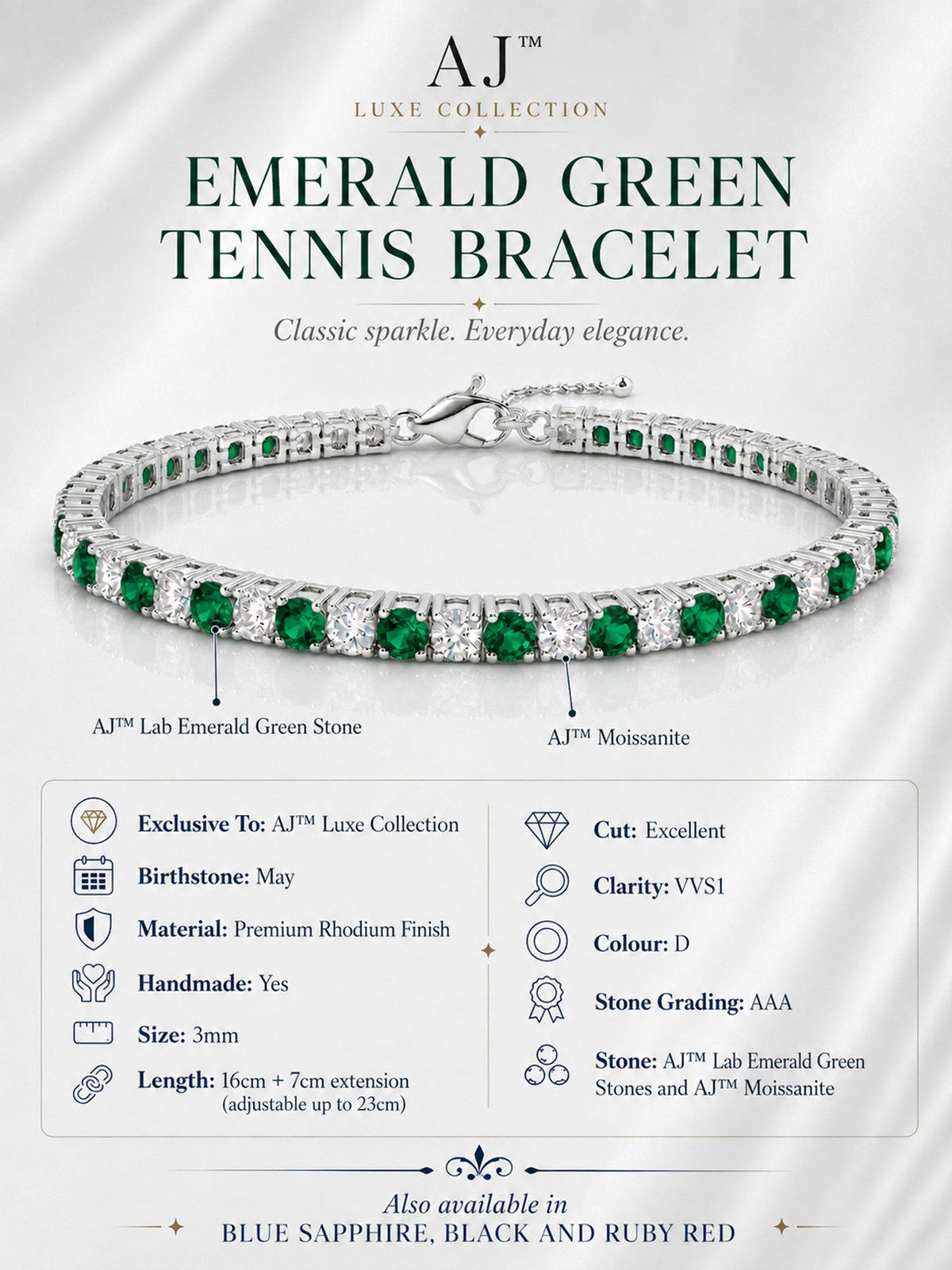 Adjustable Emerald and Moissanite Tennis Bracelet