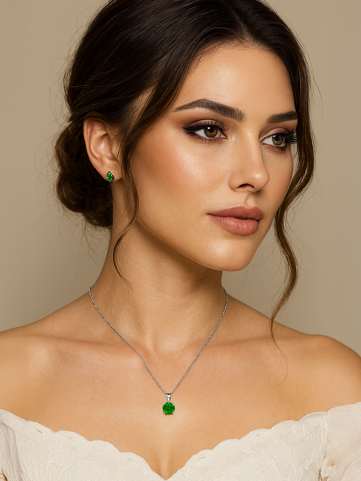 Lab Grown Emerald Pendant Necklace, 1.25ct