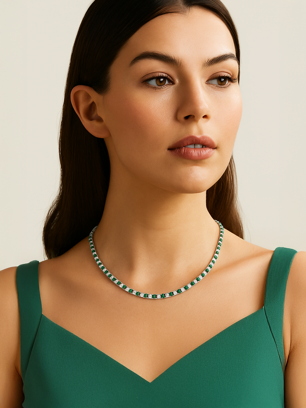 5.7ct Sparkling Lab Emerald Tennis Necklace