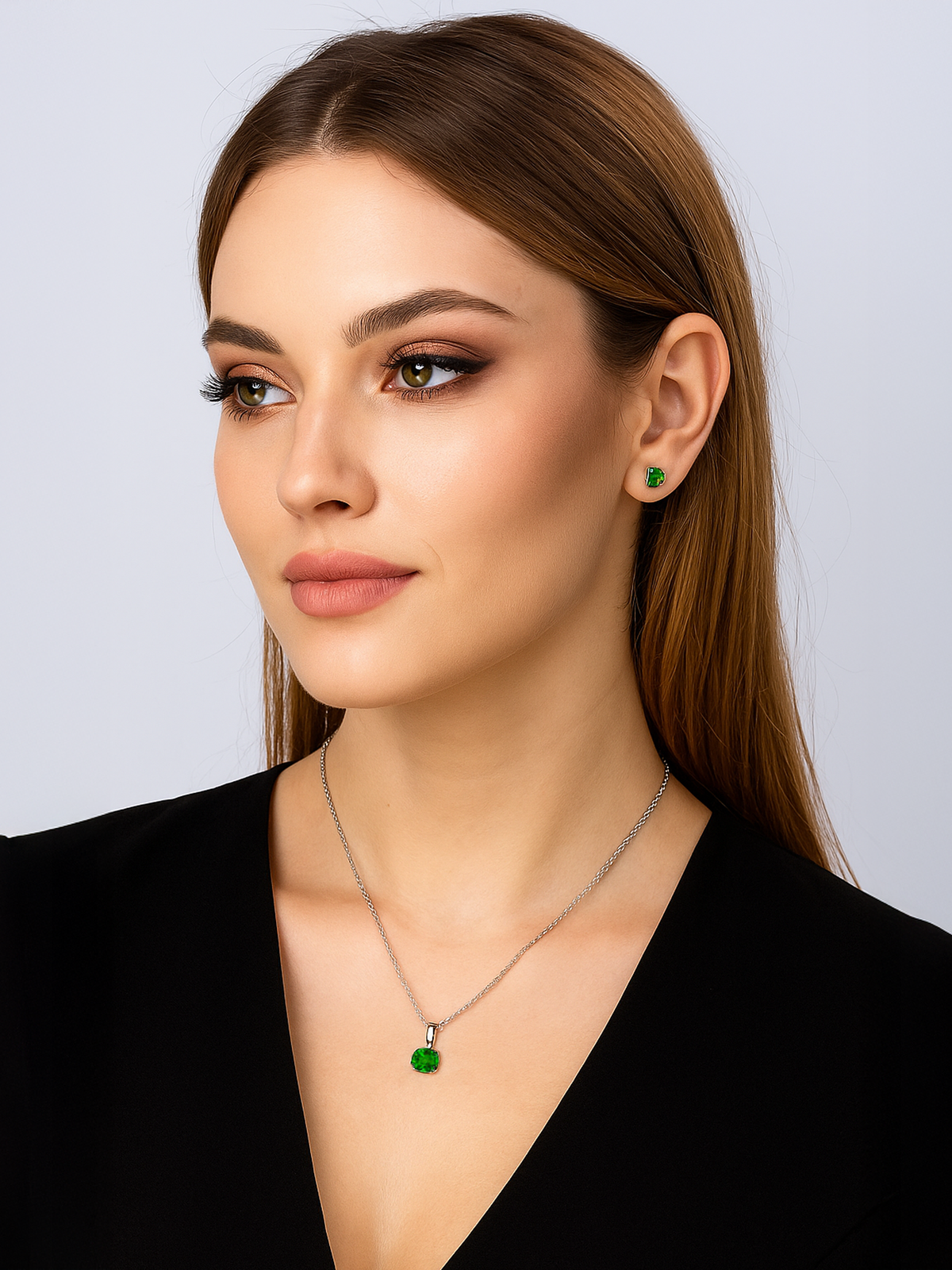 Lab Grown Emerald Pendant Necklace, 1.25ct