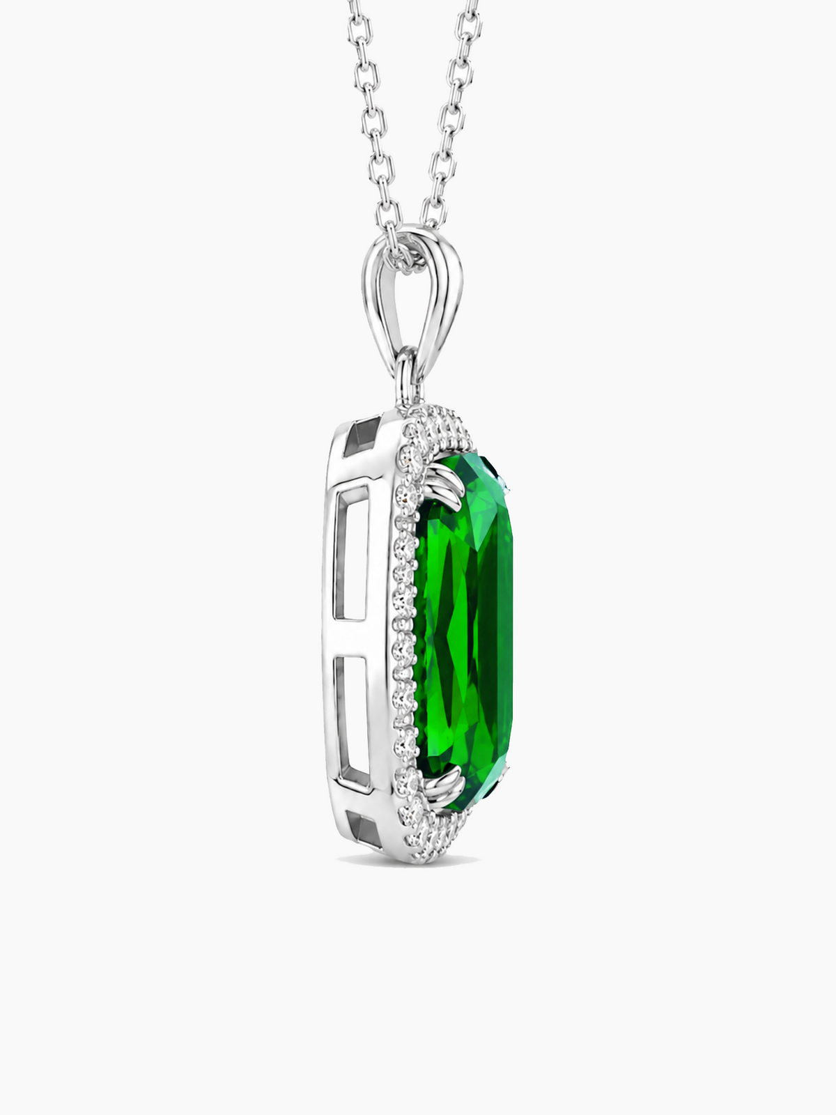 925 Sterling Silver Green Emerald Pendant Necklace