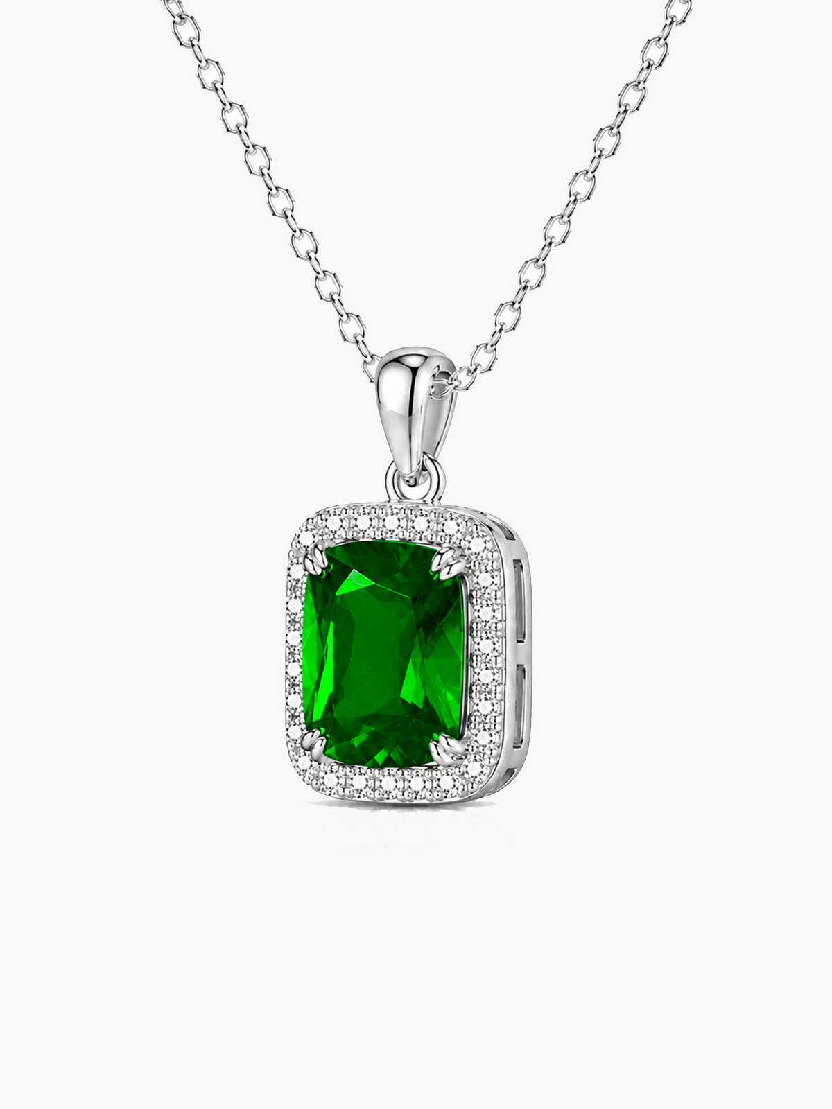 925 Sterling Silver Green Emerald Pendant Necklace