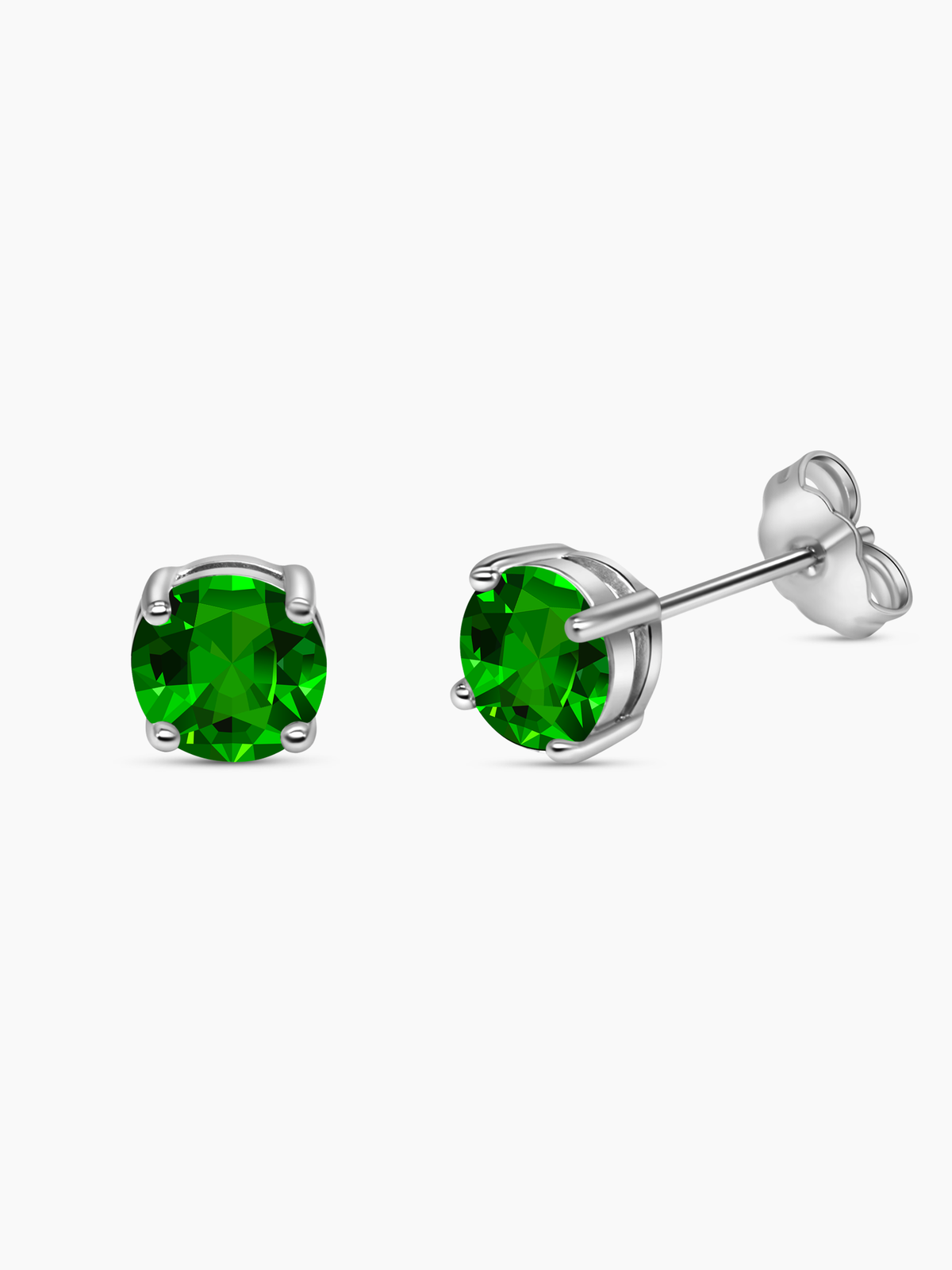 925 Sterling Silver Green Emerald Stud Earrings