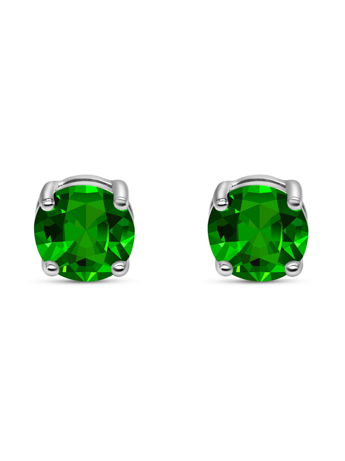 925 Sterling Silver Green Emerald Stud Earrings