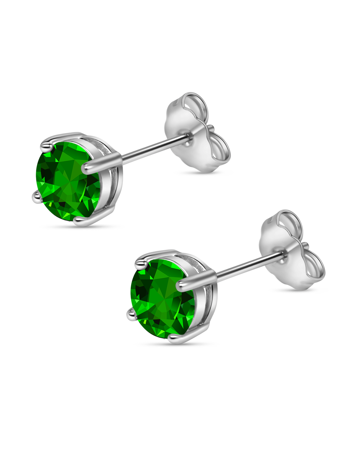 925 Sterling Silver Green Emerald Stud Earrings
