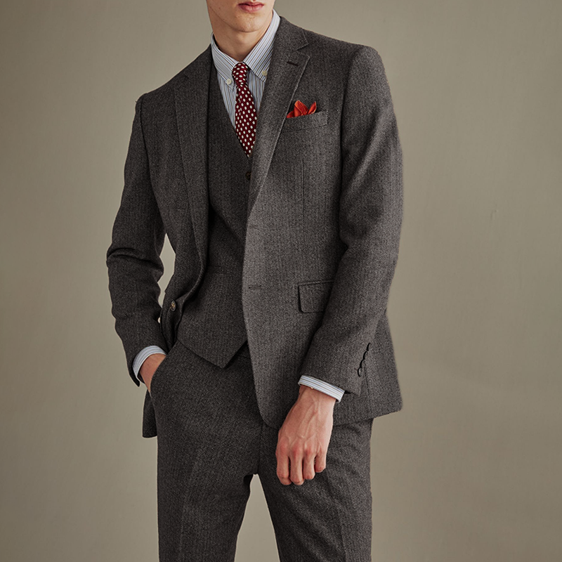 Optew Men’s Herringbone 3-Piece Suit