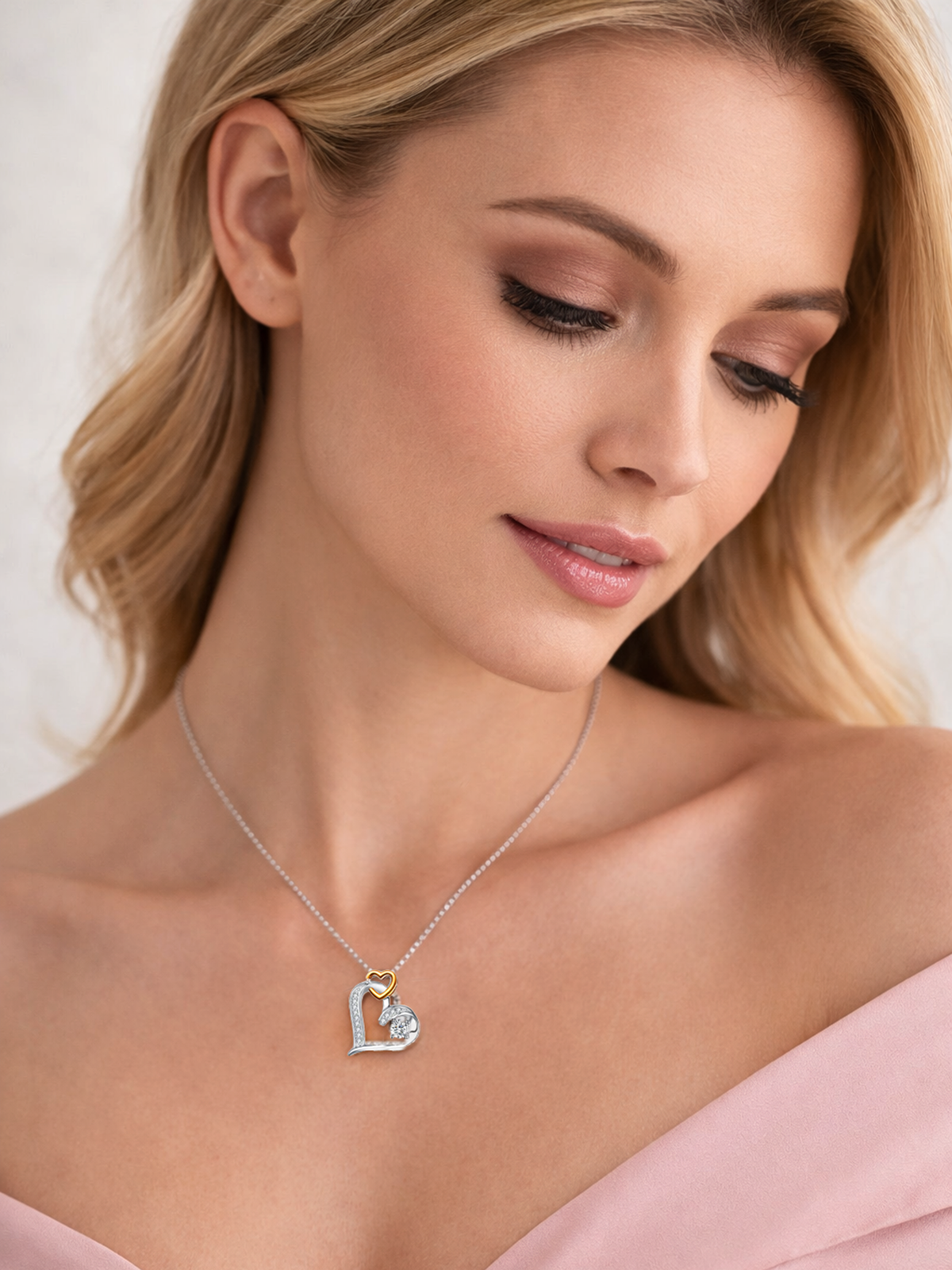 Infinity Love Heart Necklace in 18K White Gold Plated Silver